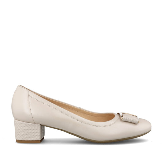 Ladies 5632 Pearl Leather G-fit Low Heel Court Shoe In Pearl