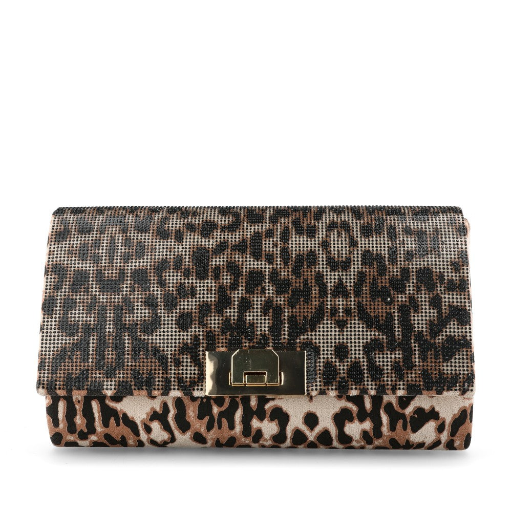 Ladies Centerfold Clutch Bag In Leopard