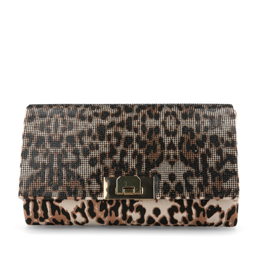 Ladies Centerfold Clutch Bag In Leopard