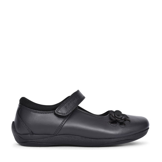 Hush Puppies Girls Jessica Velcro Shoe Mary Jane in Black Leather