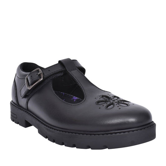 Hush Puppies Girls Fiona T-Bar Shoe in Black Leather