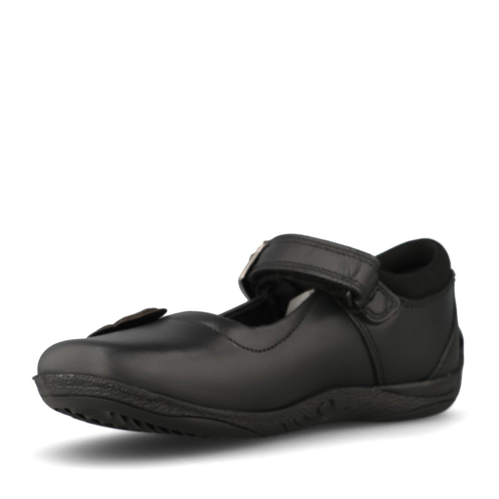 Girls Julie Leather Velcro Shoe In Blk Leather