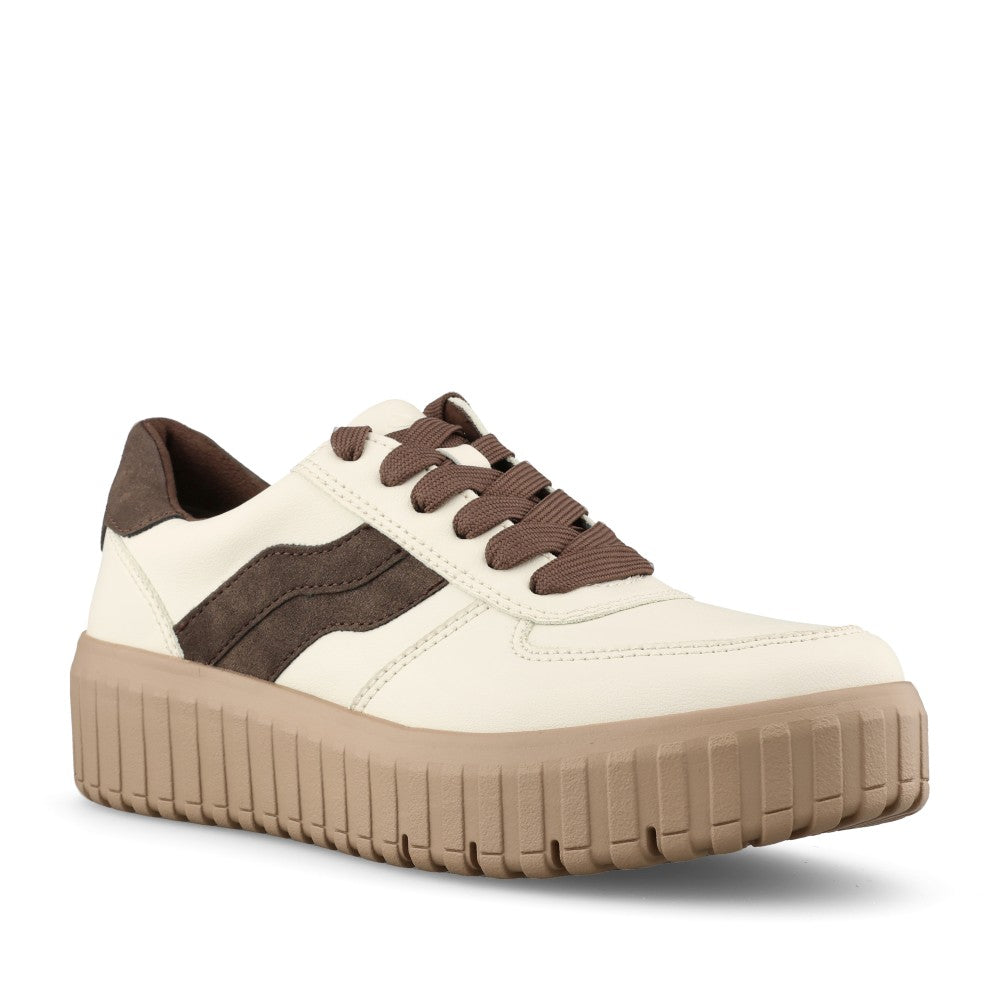 Ladies 8-23666 Laced Trainer In Beige
