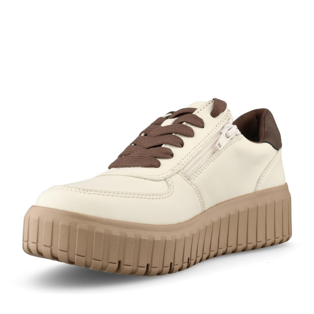 Ladies 8-23666 Laced Trainer In Beige