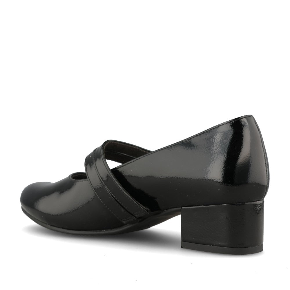 Ladies 8-24366 Mid Heel Mary Jane Shoe In Blk Patent