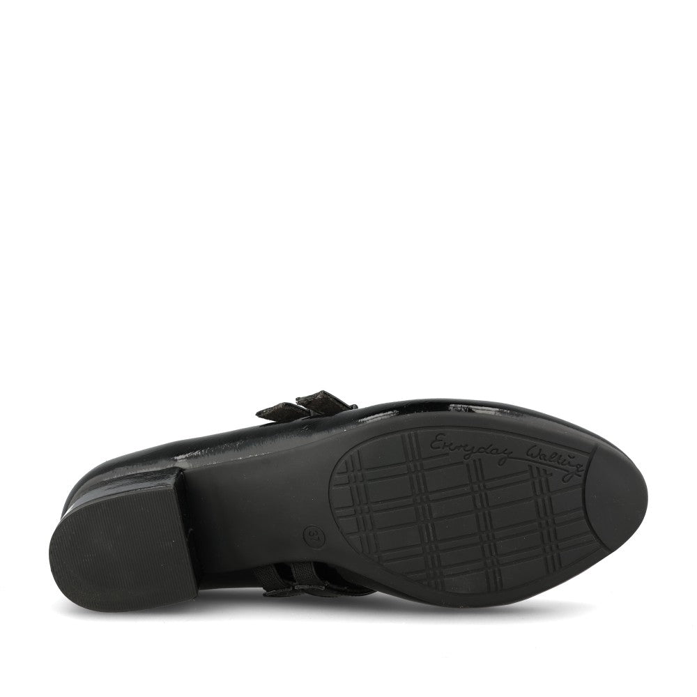 Ladies 8-24366 Mid Heel Mary Jane Shoe In Blk Patent