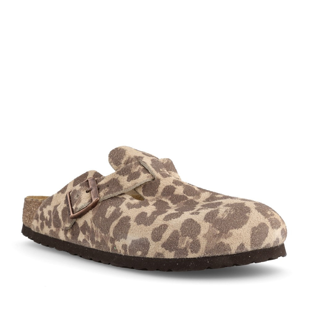 Ladies 1033324 Boston Bs Suede Clog In Leopard
