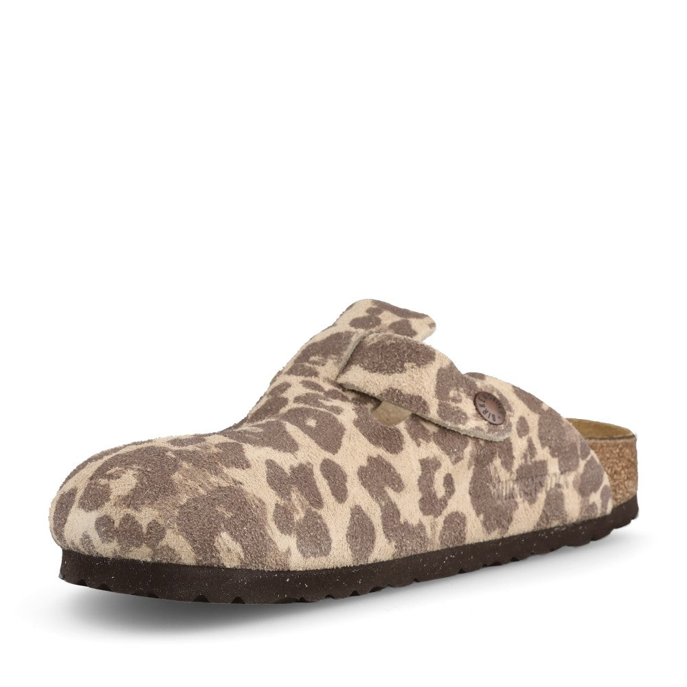 Ladies 1033324 Boston Bs Suede Clog In Leopard