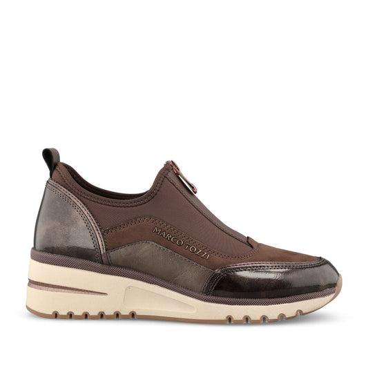 Marco Tozzi Ladies 2-24780 Ladies Wedge Zip Up Trainer in Choco