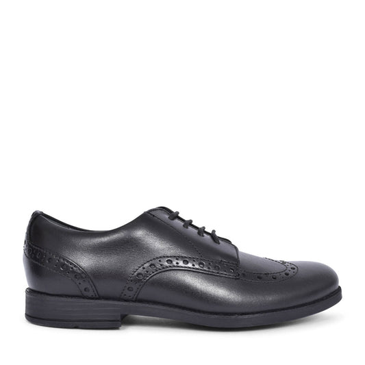 Girls Brogue Pri Black Leather Laced Shoe In Kids G Fit