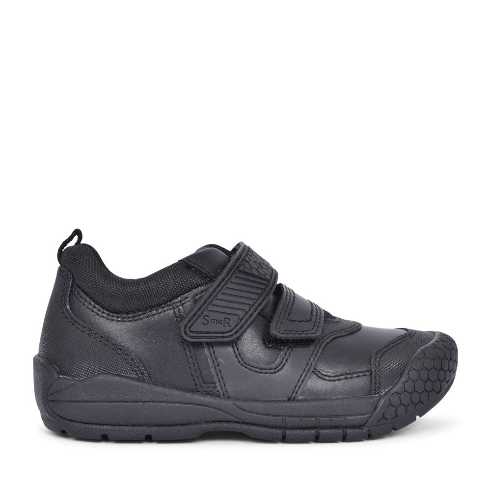 Boys Strike Black Leather Velcro Shoe In Kids F Fit