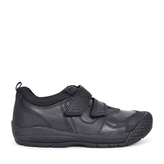 Boys Strike Black Leather Velcro Shoe In Kids G Fit