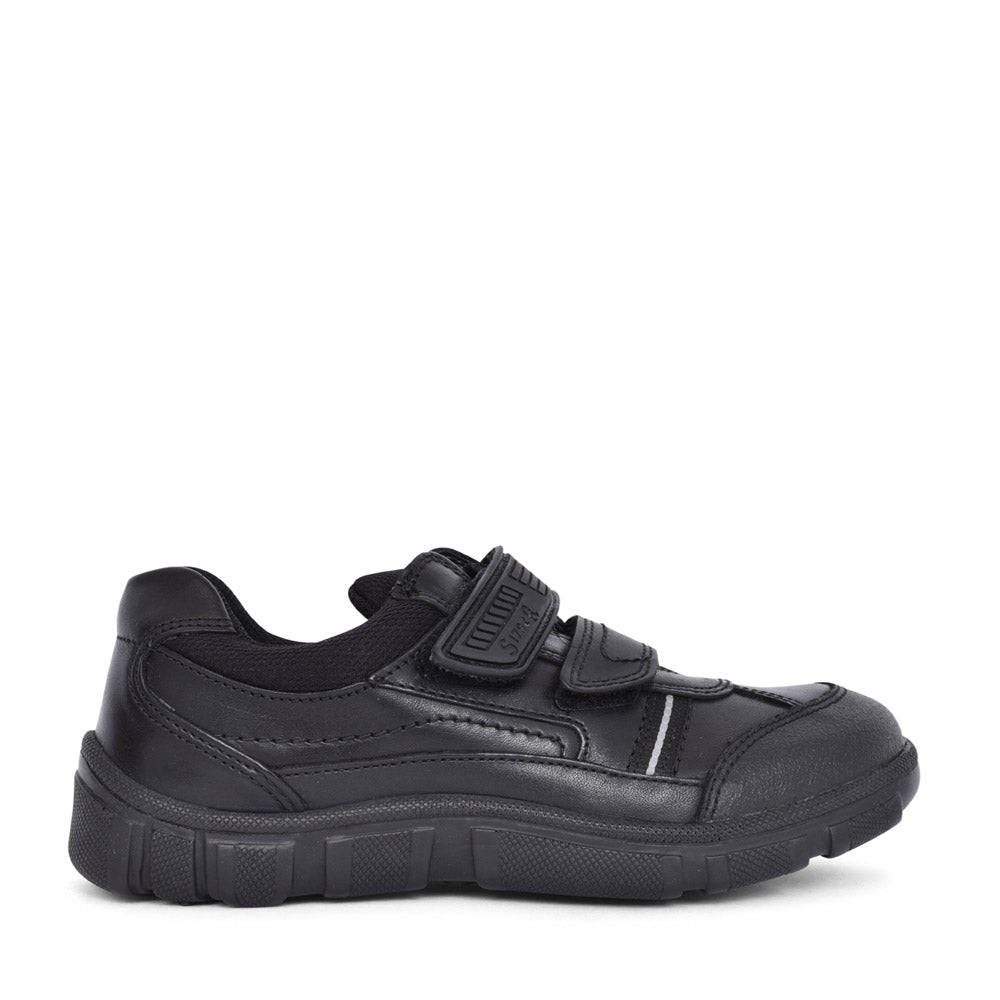 Boys Luke Black Leather Velcro Shoe In Kids G Fit