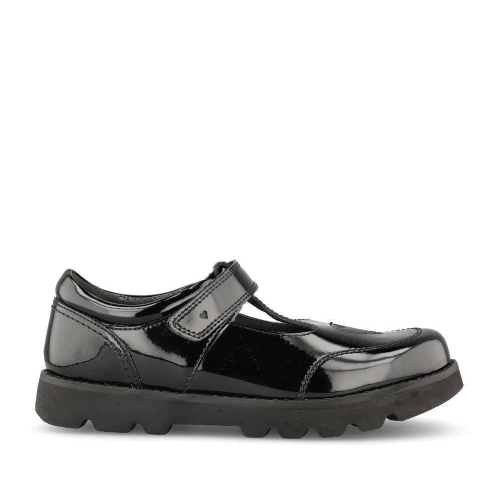 Girls Locket Black Patent T-bar Shoe In Kids G Fit