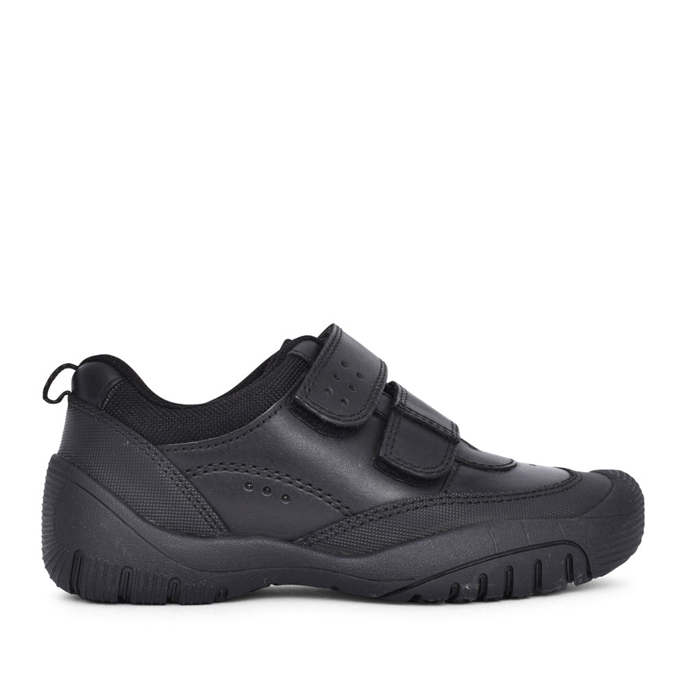 Boys Quad Black Leather Velcro Shoe In Kids F Fit