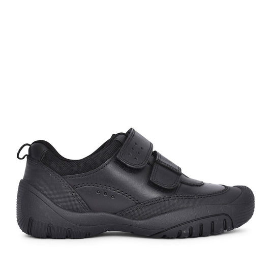 Boys Quad Black Leather Velcro Shoe In Kids F Fit