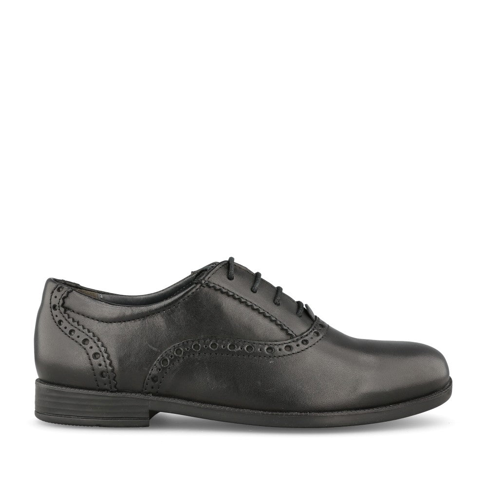 Girls Hermione Black Leather Laced Brogue In Kids F Fit