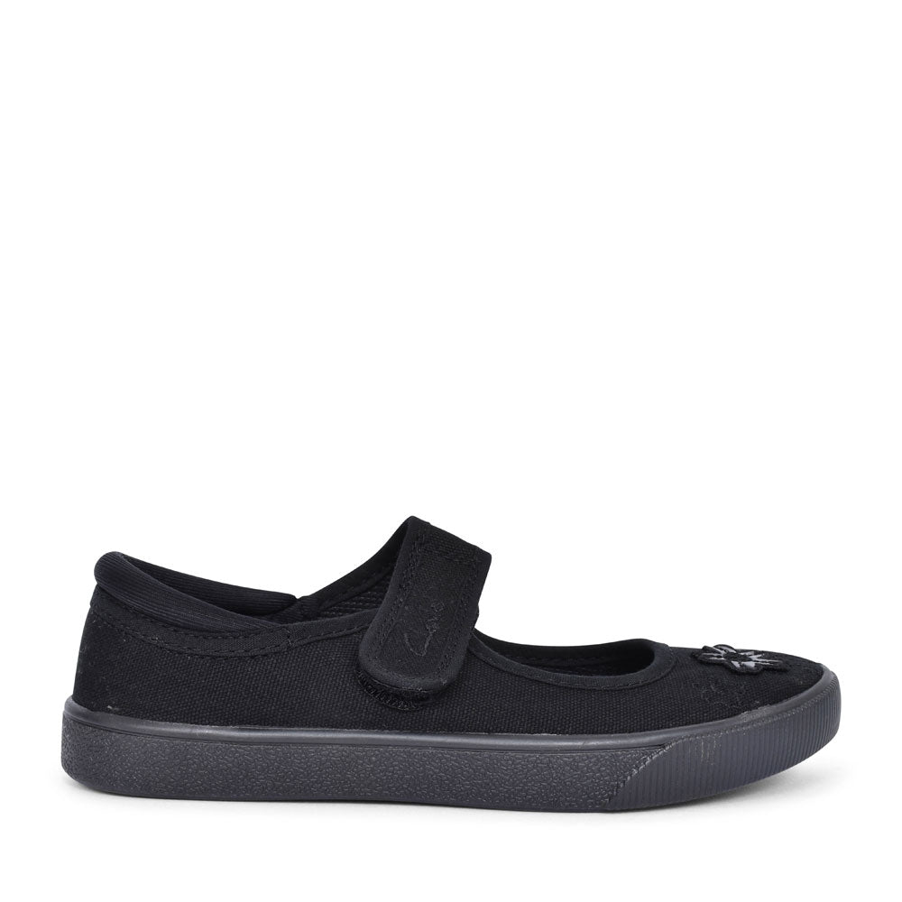Girls Hopper Go Black Fabric Plimsoll In Kids G Fit