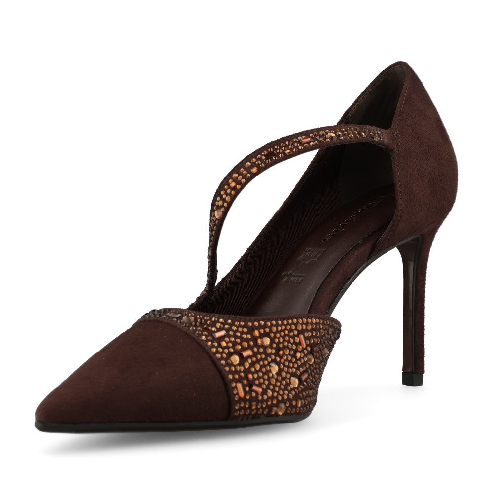 Tamaris Ladies 1-22443 Cut Out High Heel Court Shoe In Mocha