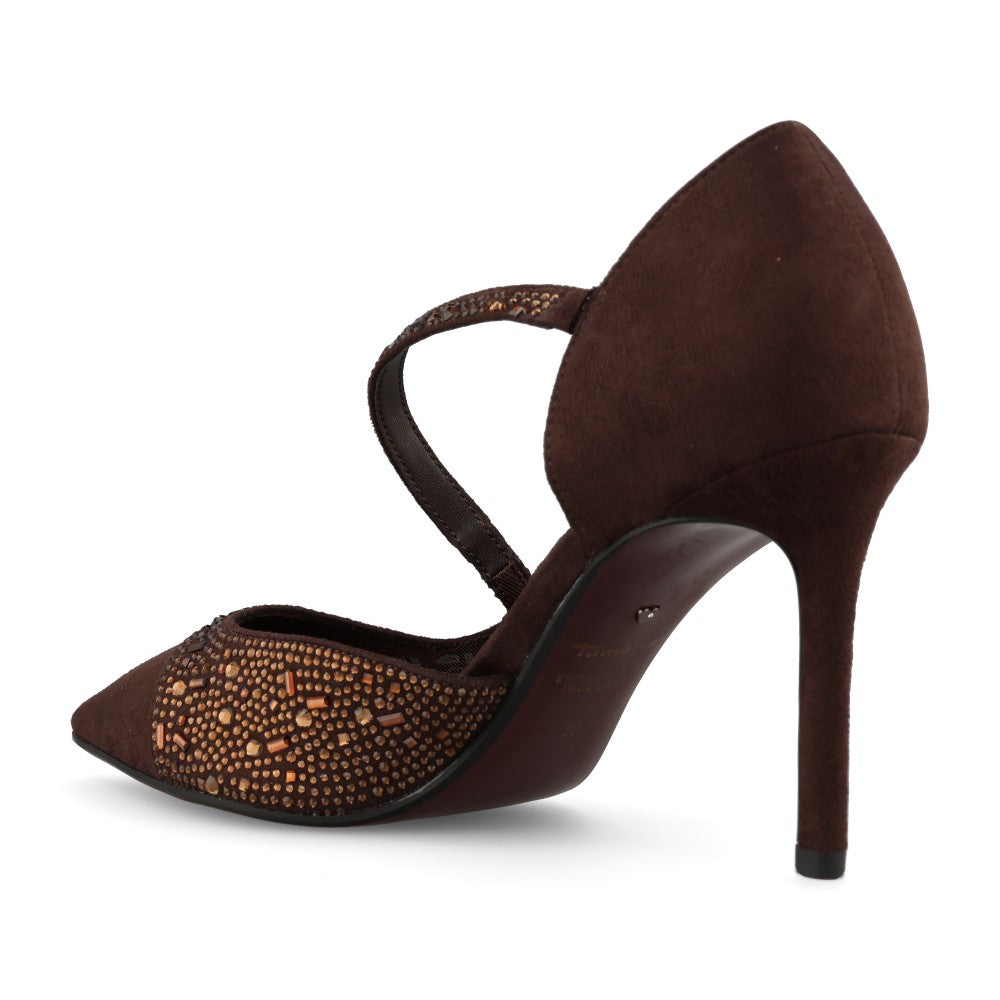 Tamaris Ladies 1-22443 Cut Out High Heel Court Shoe In Mocha