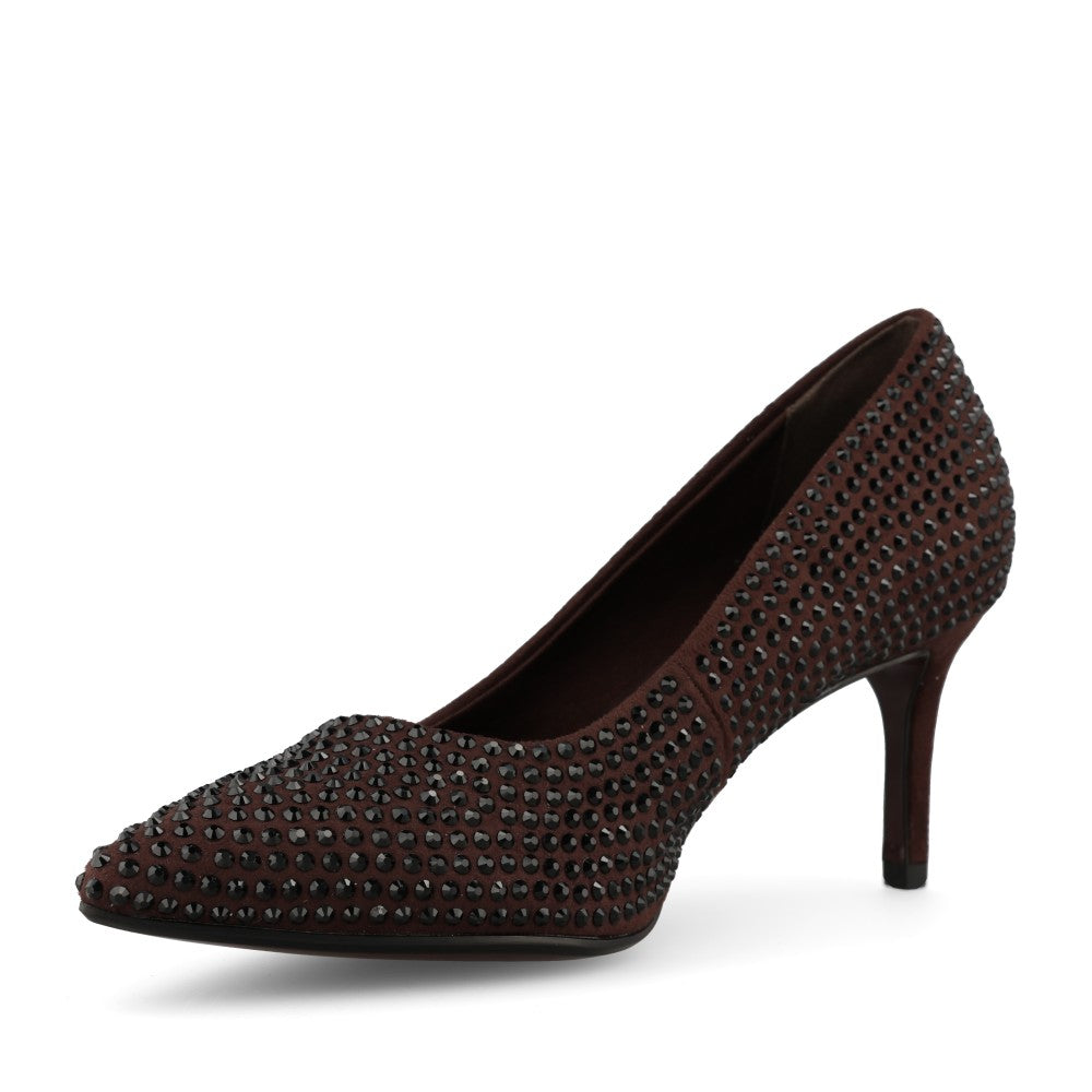 Tamaris Ladies 1-22468 Embellished High Heel Court In Mocha