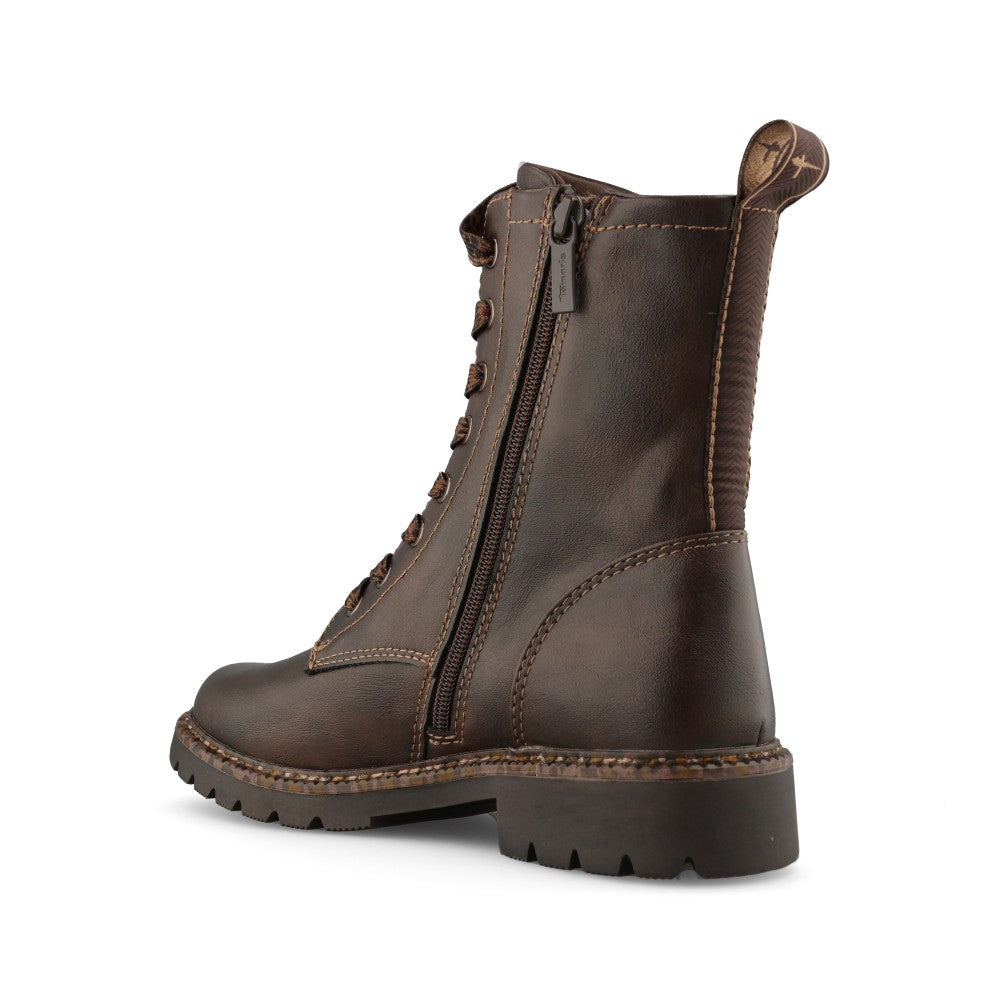 Tamaris Ladies 1-25231 Laced Ankle Boot In Mocha
