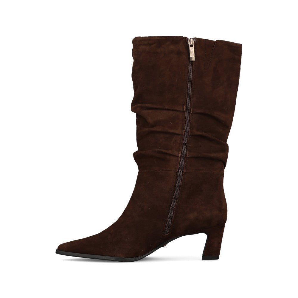 Tamaris Ladies 1-25308 Mid-Calf Suede Mid Heel Boot In Mocha