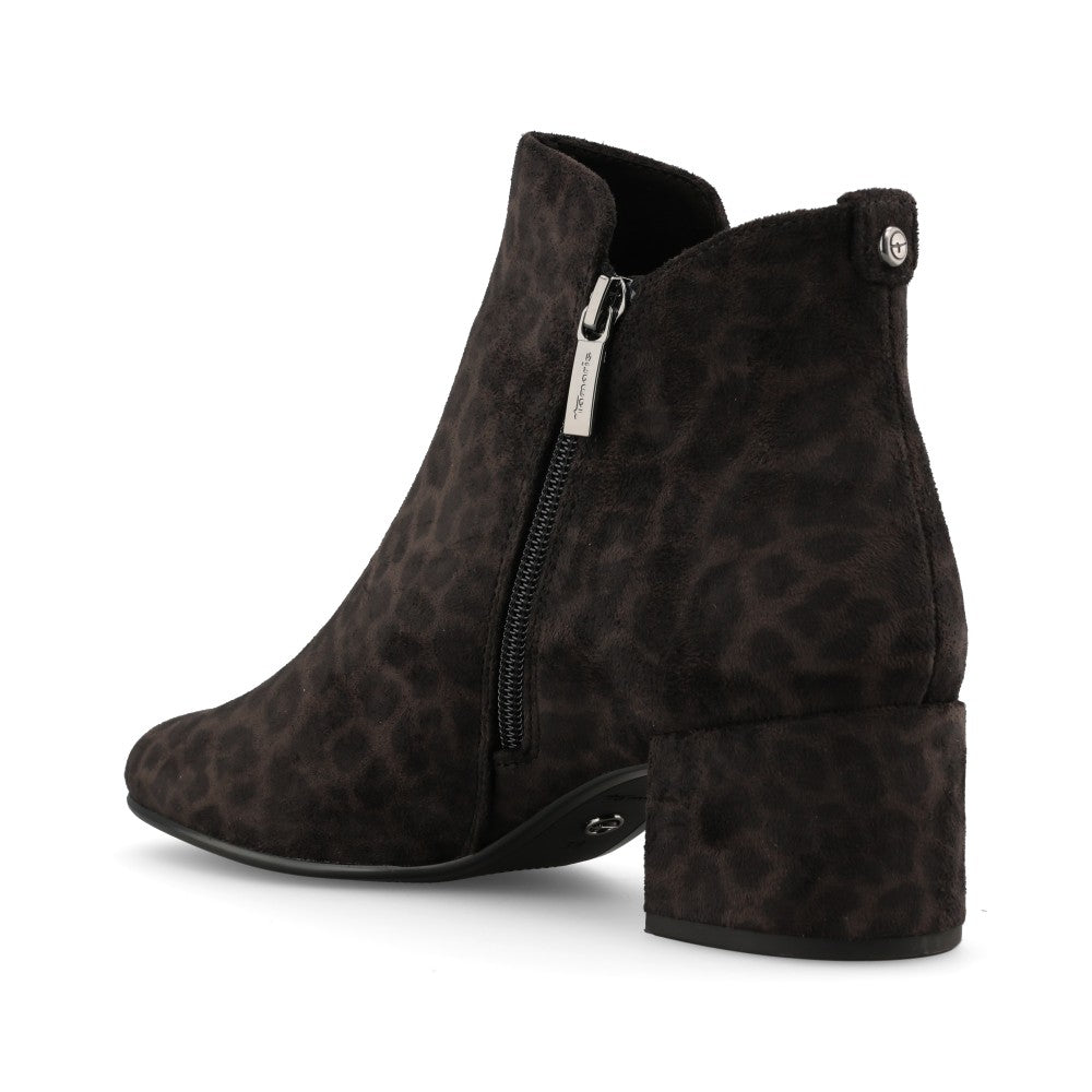 Tamaris Ladies 1-25354 Block Heel Ankle Boot In Grey Leopard