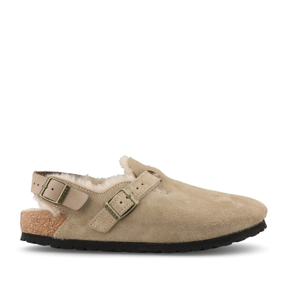 Birkenstock Ladies 1028349 Tokio Nf Suede Shearling Clog In Taupe