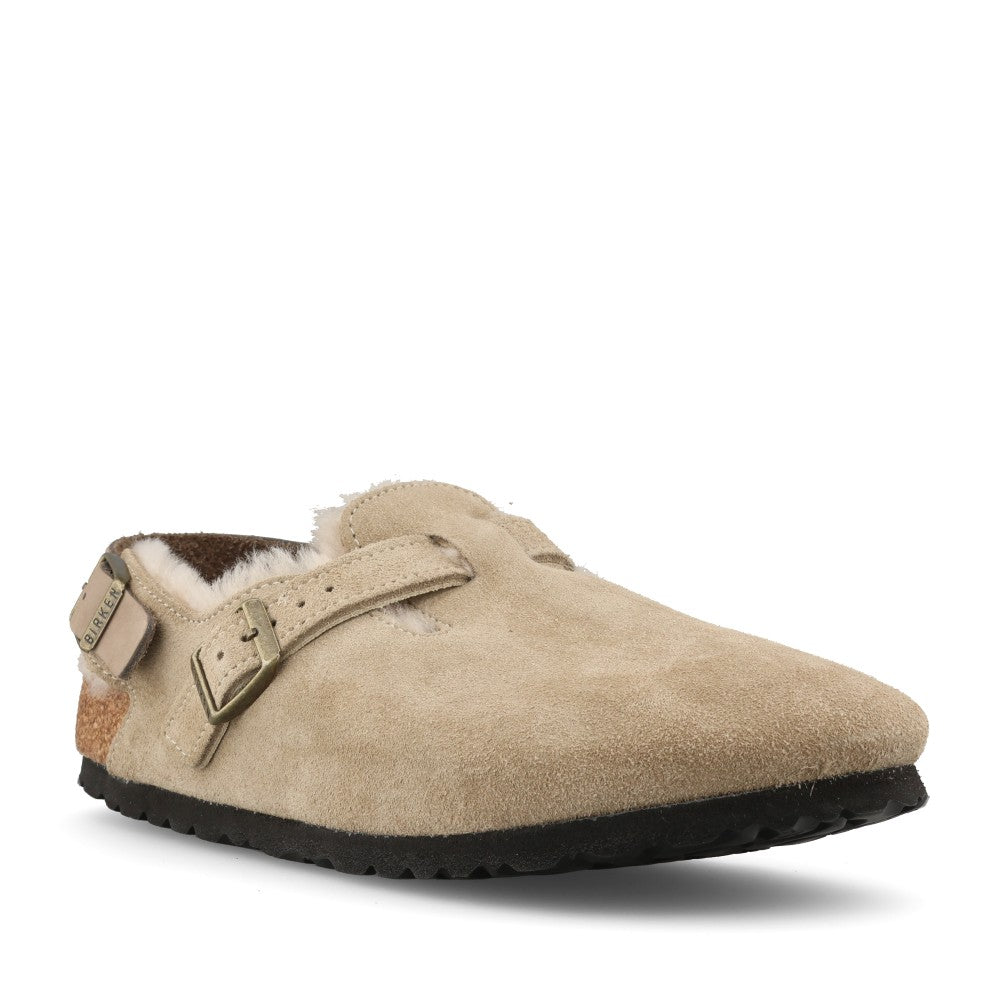 Birkenstock Ladies 1028349 Tokio Nf Suede Shearling Clog In Taupe