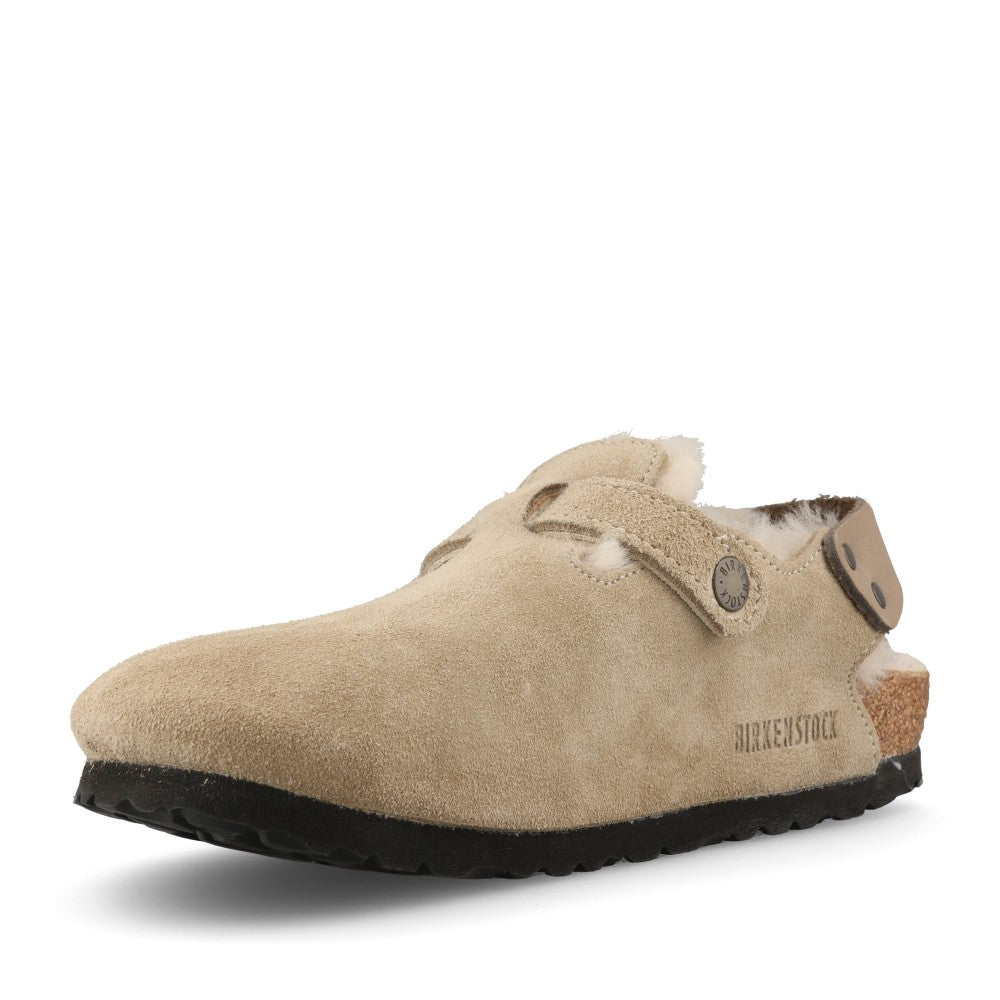 Birkenstock Ladies 1028349 Tokio Nf Suede Shearling Clog In Taupe