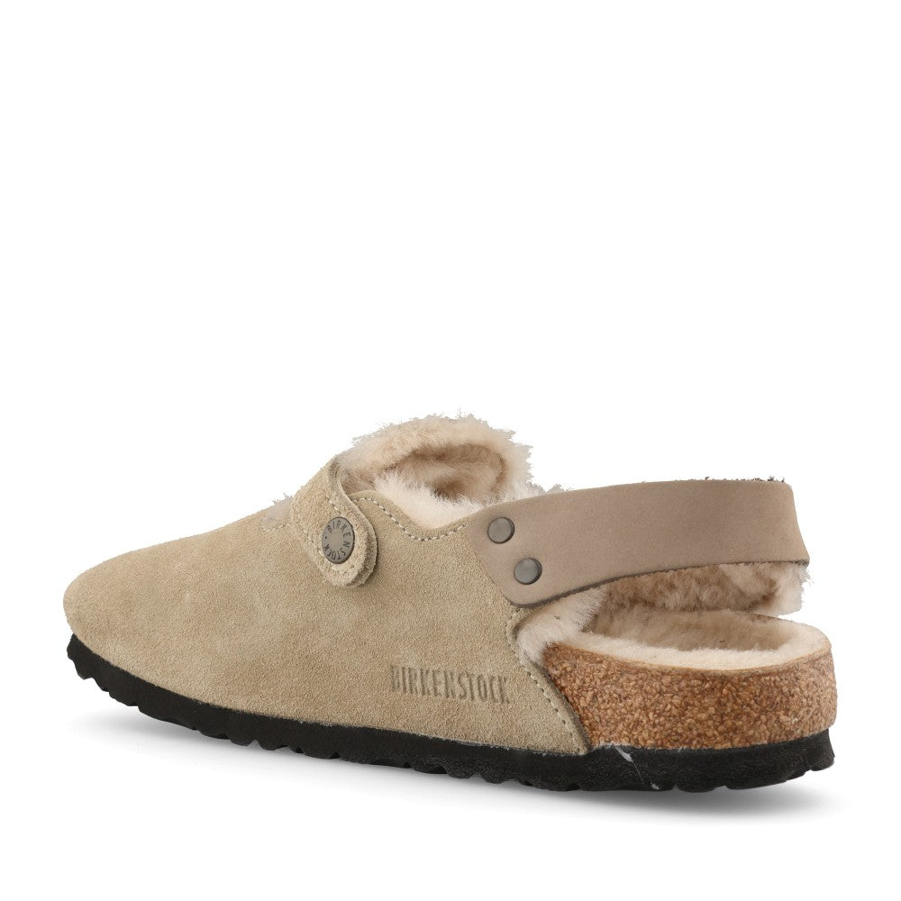 Birkenstock Ladies 1028349 Tokio Nf Suede Shearling Clog In Taupe