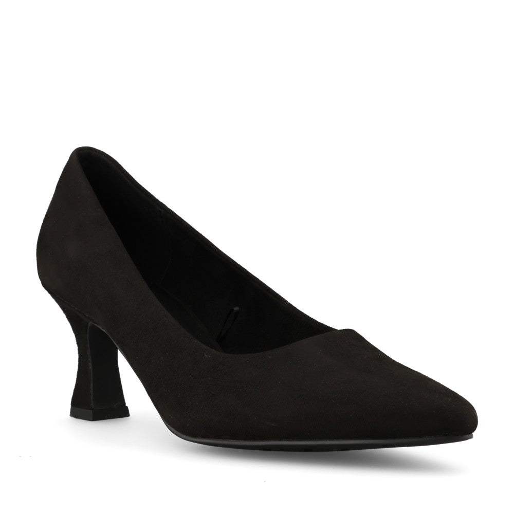 Marco Tozzi Ladies 2-22418 Mid Heel Suede Court Shoe In Black