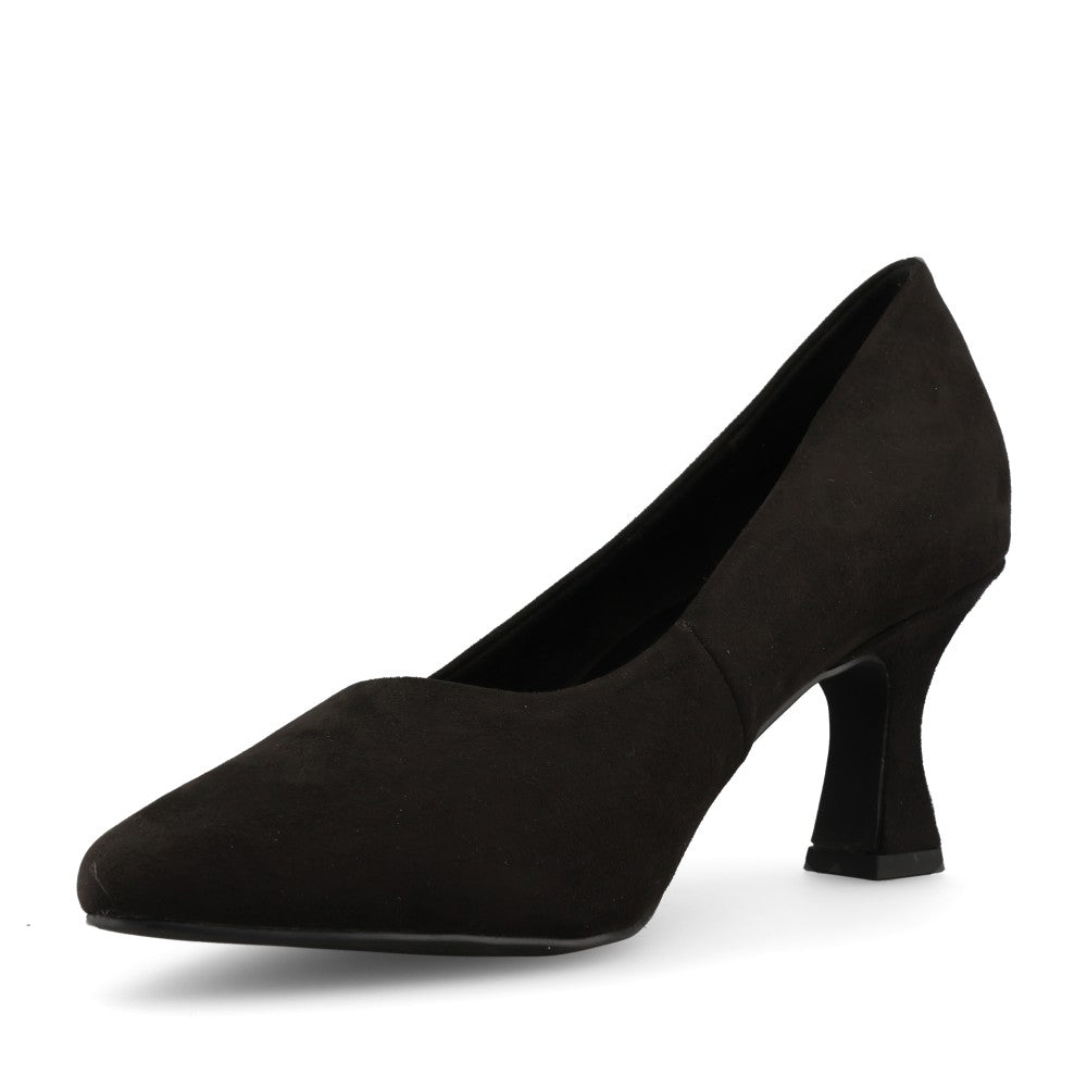 Marco Tozzi Ladies 2-22418 Mid Heel Suede Court Shoe In Black