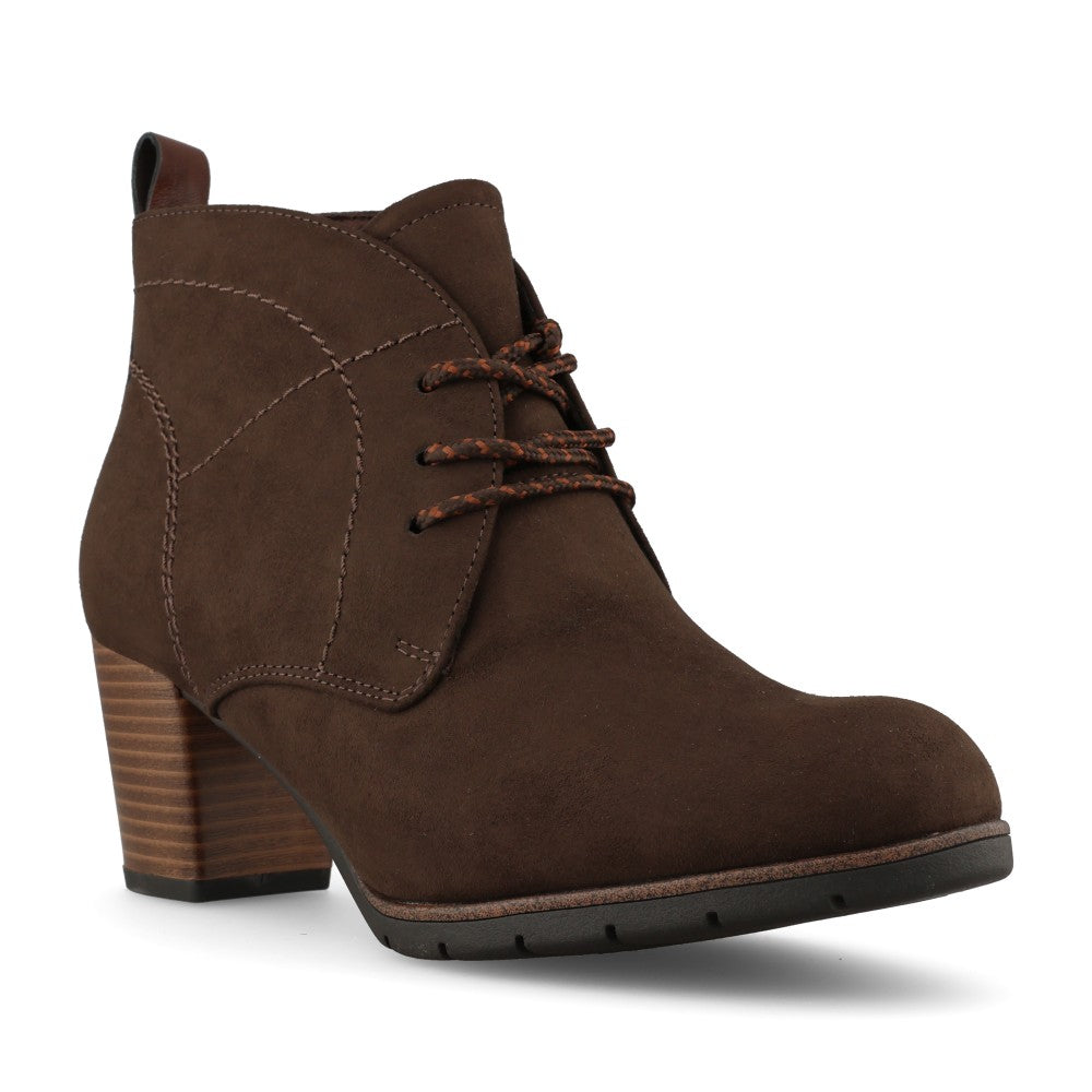 Marco Tozzi Ladies 2-25107 High Heel Laced Ankle Boot In Mocha