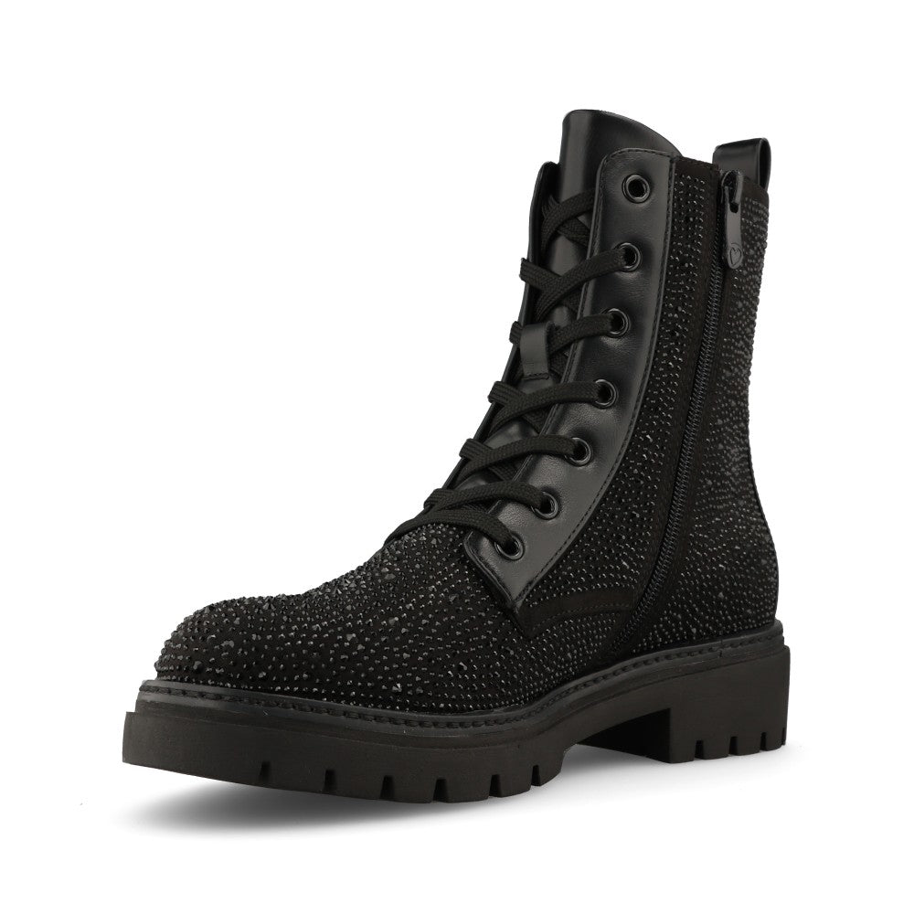 Marco Tozzi Ladies 2-25232 Glitter Ankle Biker Boot Ankle Boot in Black