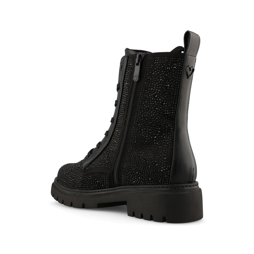 Marco Tozzi Ladies 2-25232 Glitter Ankle Biker Boot Ankle Boot in Black