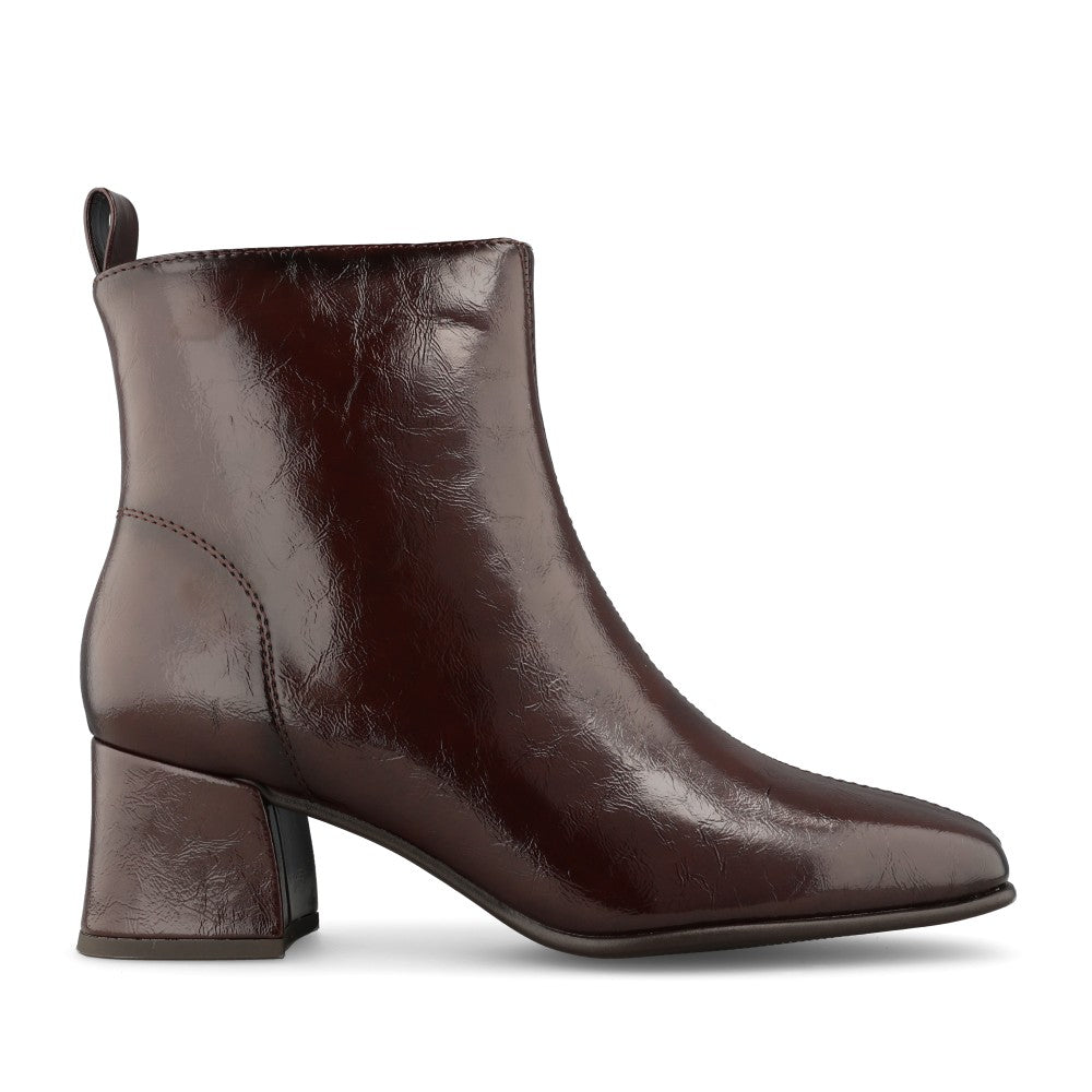 Marco Tozzi Ladies 2-25385 Block Heel Patent Ankle Boot in Dark Brown