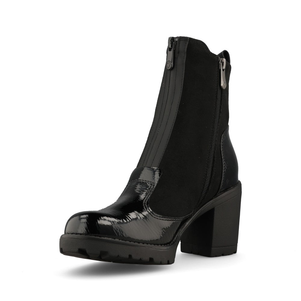 Marco Tozzi Ladies 2-25405 Block Heel Zip Up Ankle Boot in Black