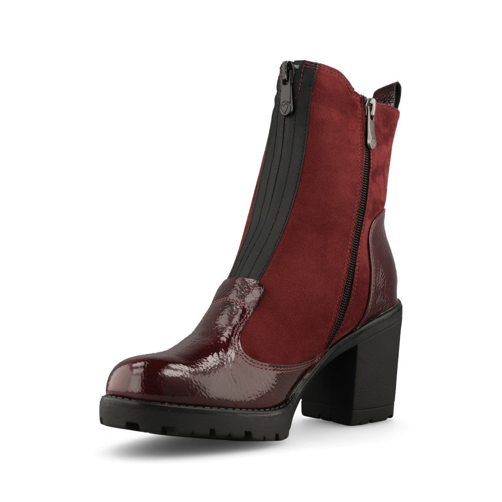Marco Tozzi Ladies 2-25405 Block Heel Zip Up Ankle Boot in Burgandy
