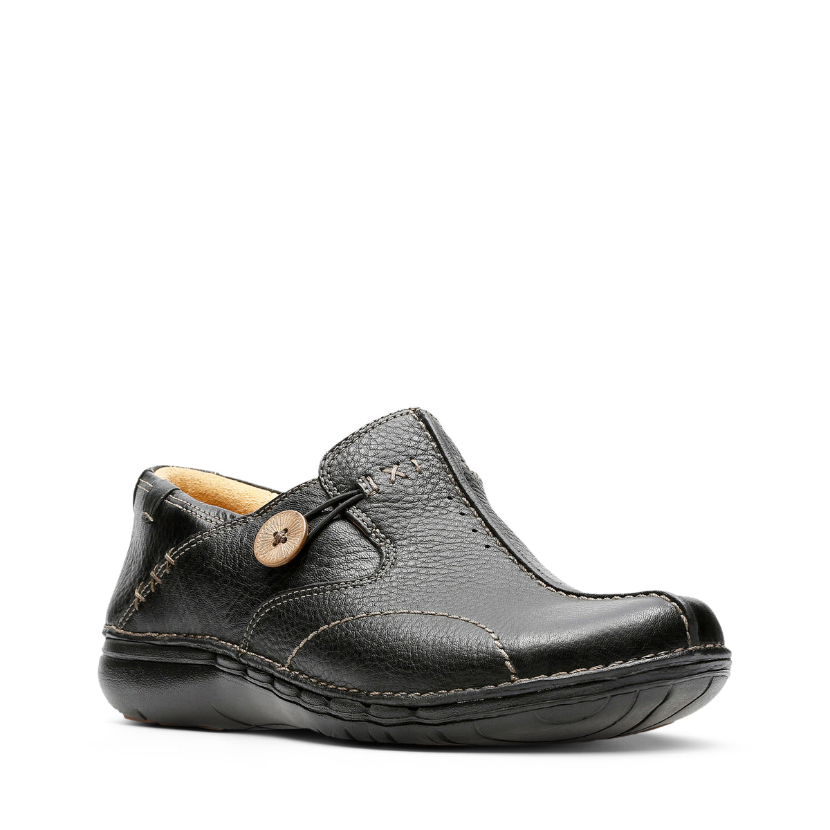 Clarks Ladies Un Loop Leather E-fit Shoe In Black