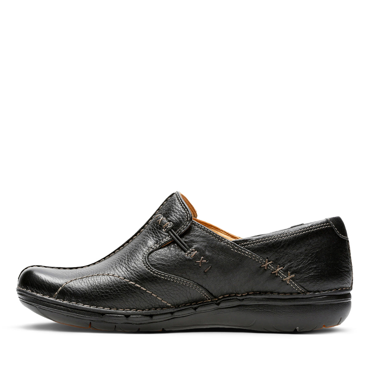 Clarks Ladies Un Loop Leather E-fit Shoe In Black