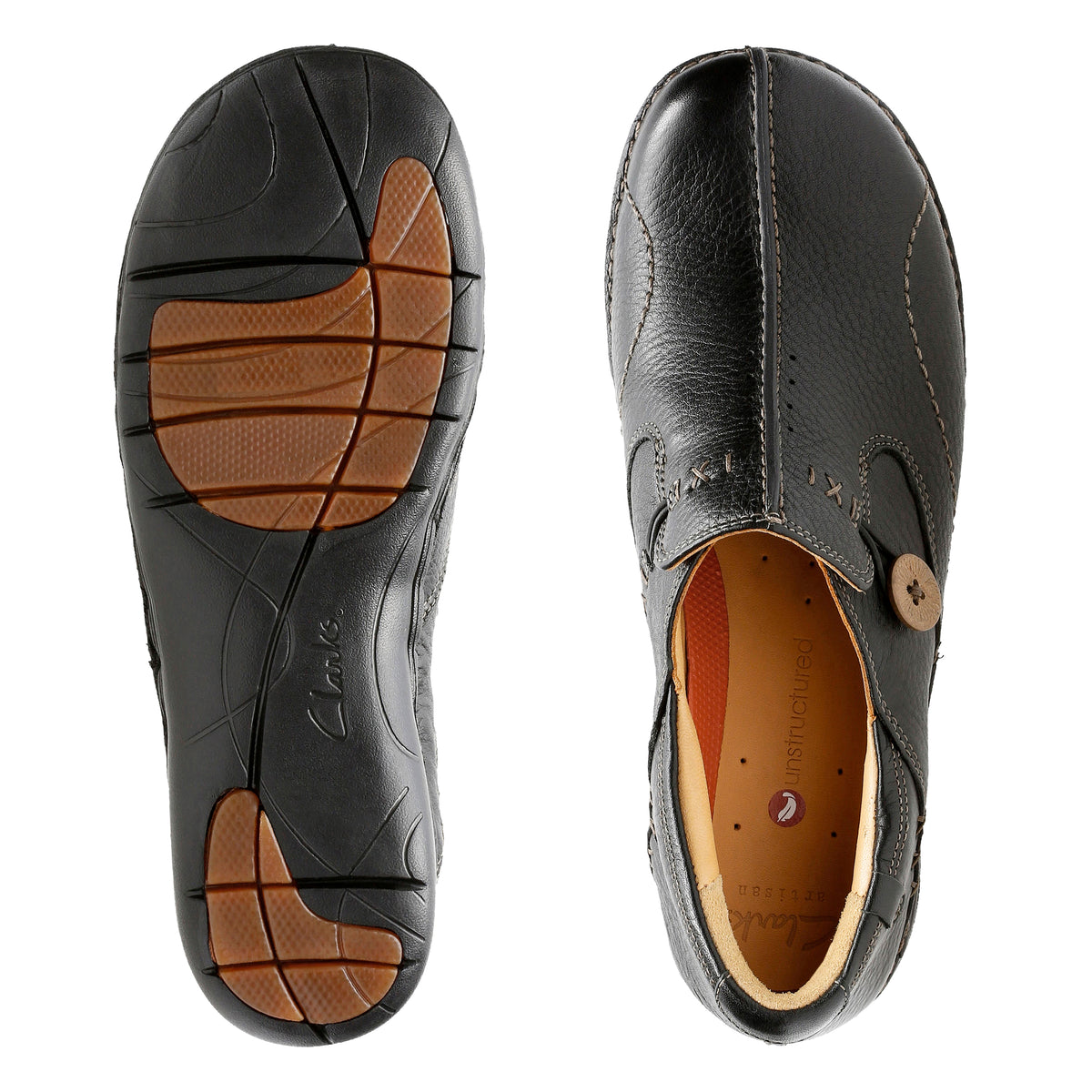 Clarks Ladies Un Loop Leather E-fit Shoe In Black