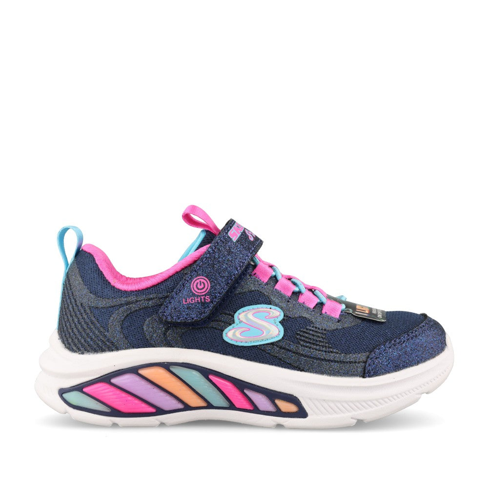 Skechers Girls 303726LC S-Lights Rainbow Cruisers Glitzy Glow Trainer In Navy