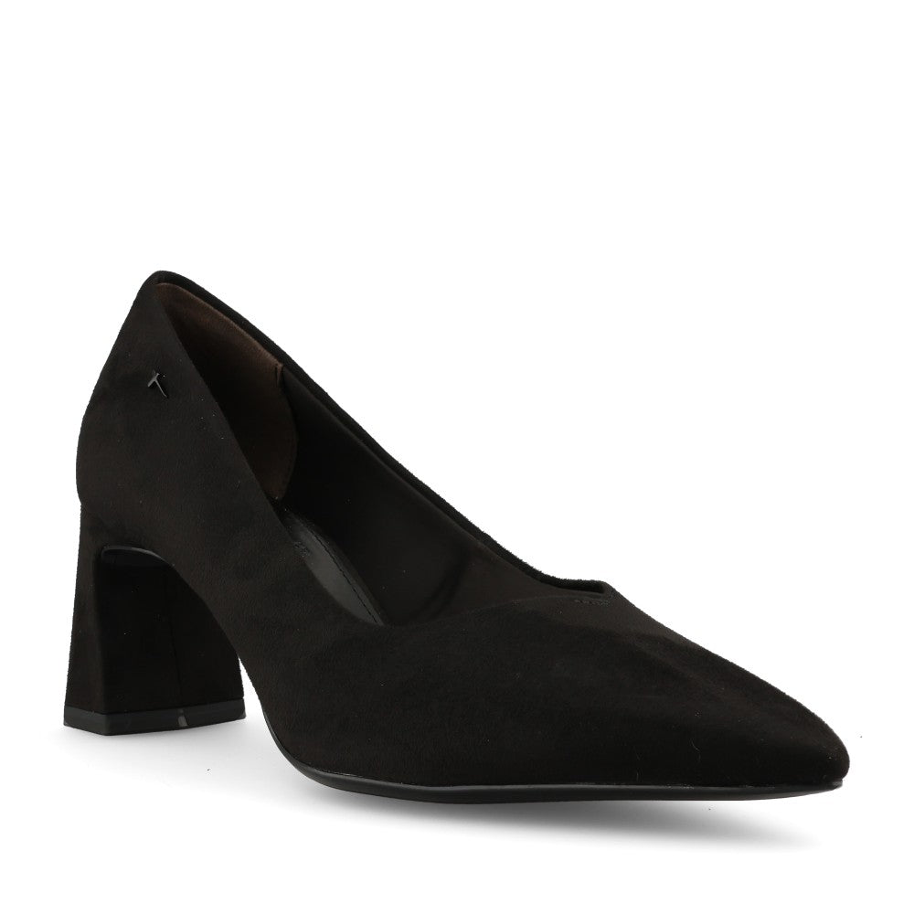Tamaris Ladies 1-22453 Suede Block Heel Court Shoe In Black