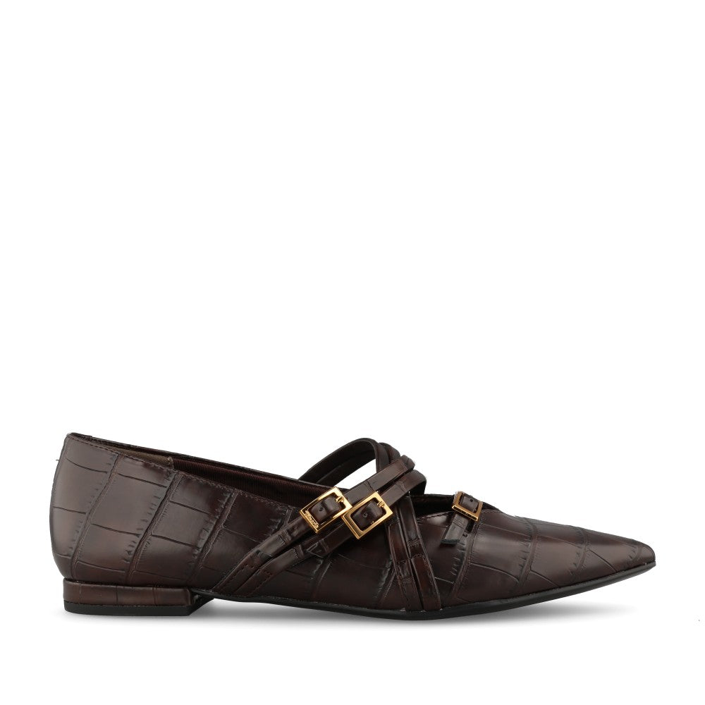 Tamaris Ladies 1-22160 Strap Flat Court Shoe In Mocha