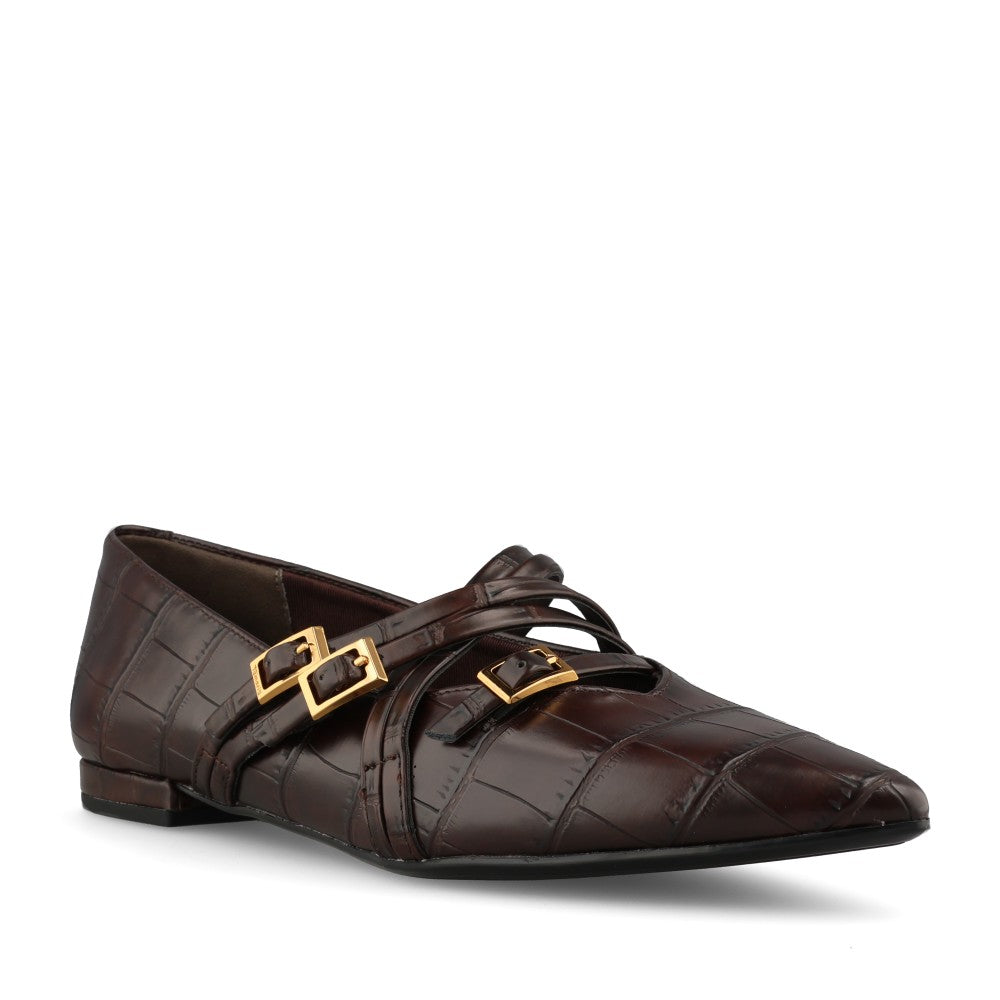 Tamaris Ladies 1-22160 Strap Flat Court Shoe In Mocha