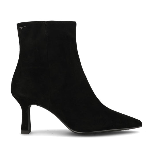 Tamaris Ladies 1-25358 Suede Slim Heel Ankle Boot In Black