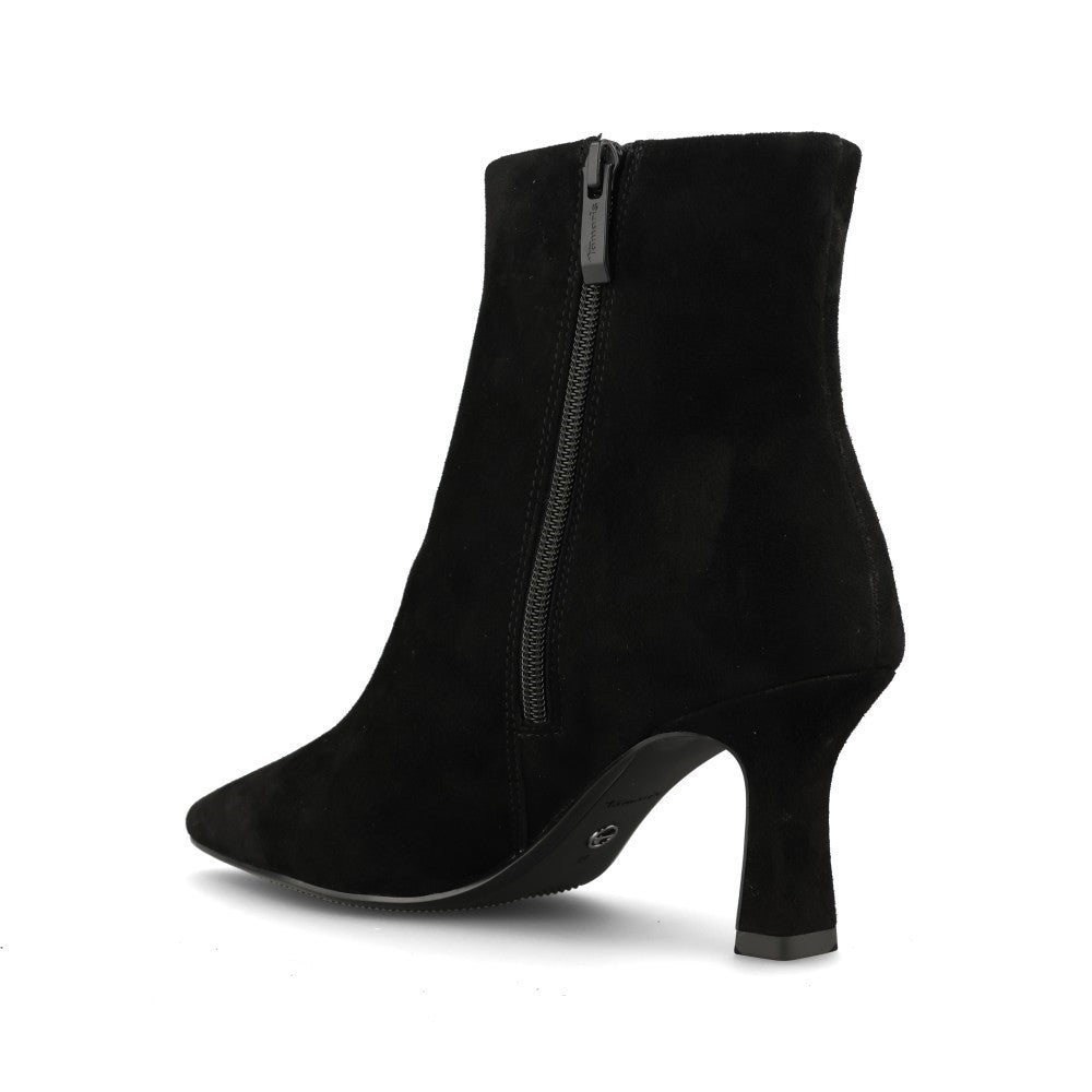 Tamaris Ladies 1-25358 Suede Slim Heel Ankle Boot In Black