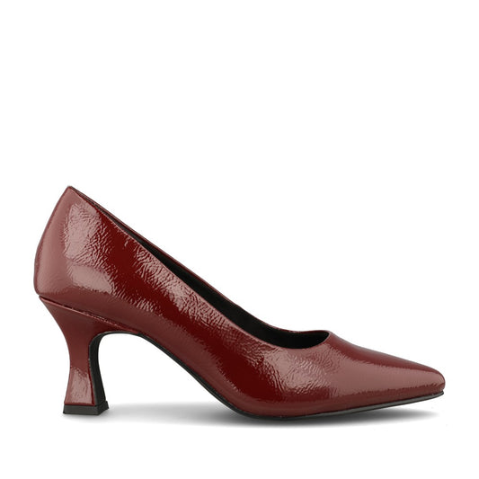 Marco Tozzi Ladies 2-22420 Mid Heel Patent Court Shoe in Red